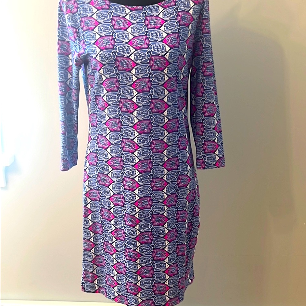 Vineyard Vines Purple & Pink Patterned Long-Sleeve Shift Dress